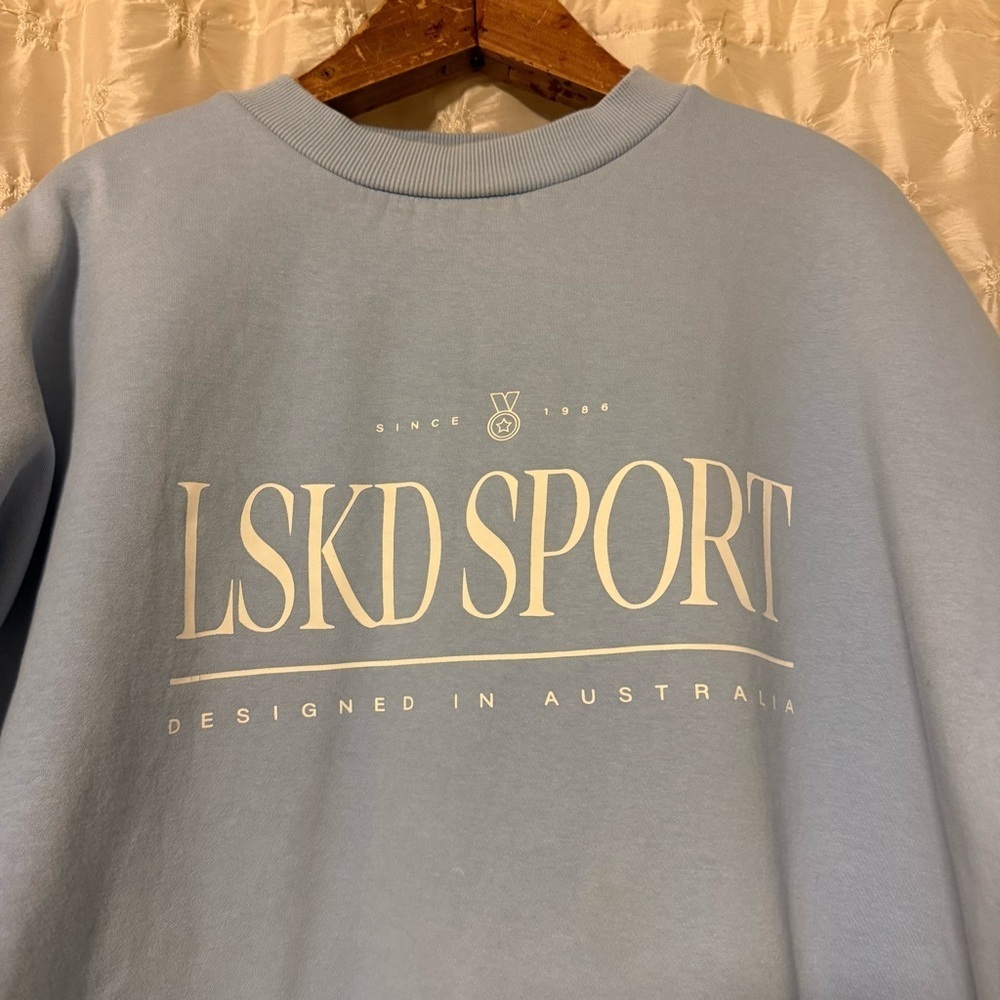 LSKD Sport Blue Oversized Crewneck Graphic Sweatshirt Preppy Sporty - Picture 3 of 11